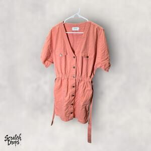 MP D Women's Romper Size Medium Pink Button Front Casual Summer Short Sleeve